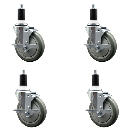 Service Caster 5'' Gray Poly Swivel 1-3/8'' Expanding Stem Caster Set with Brake, 4PK SCC-EX20S514-PPUB-TLB-138-4
